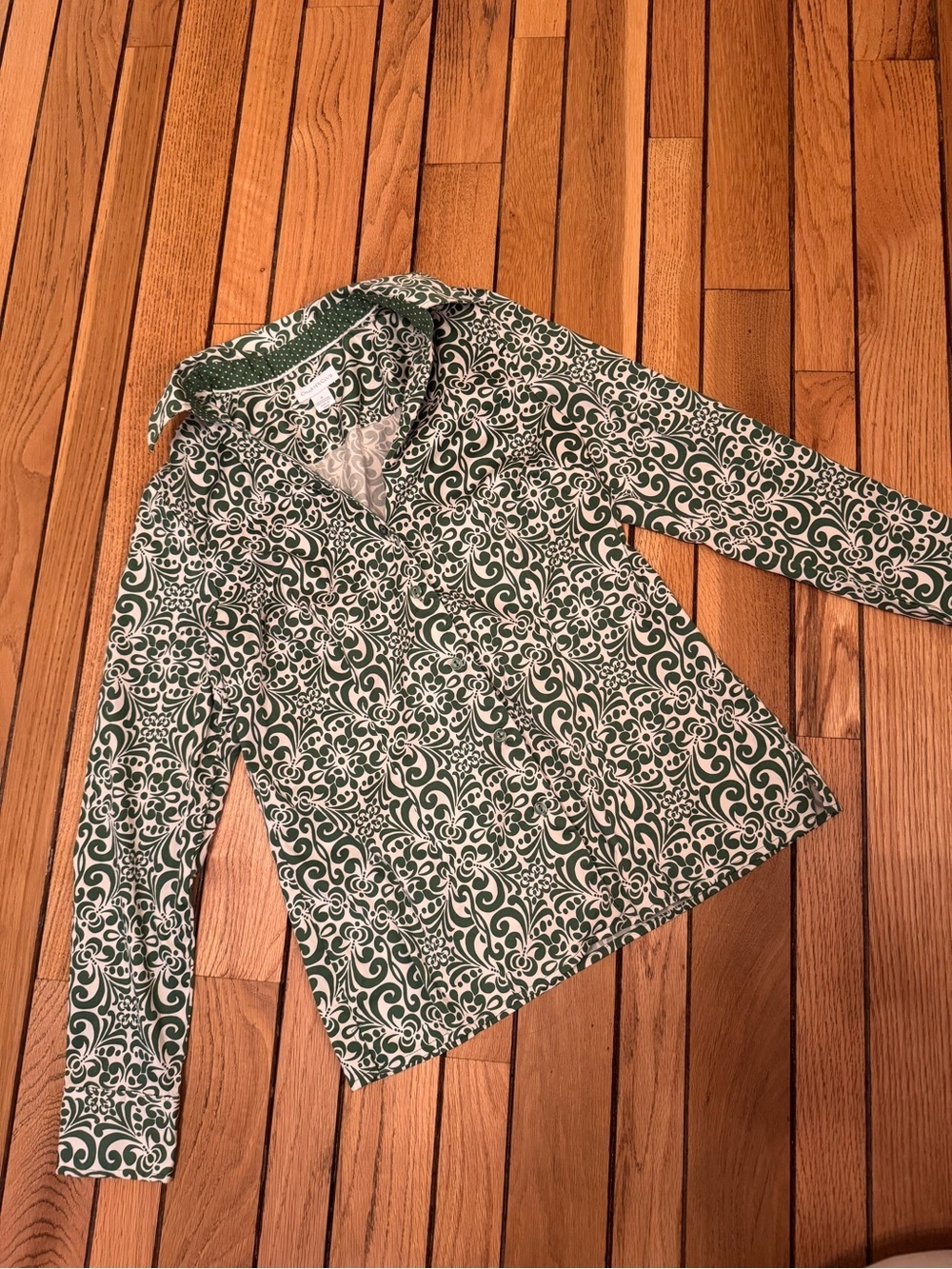 Charter Club Green and White Printed Button-Down Shirt